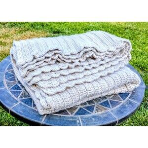 Solid Slate Gray Crocheted Handmade 46" x 60" Classic Throw Cover Blanket EUC
